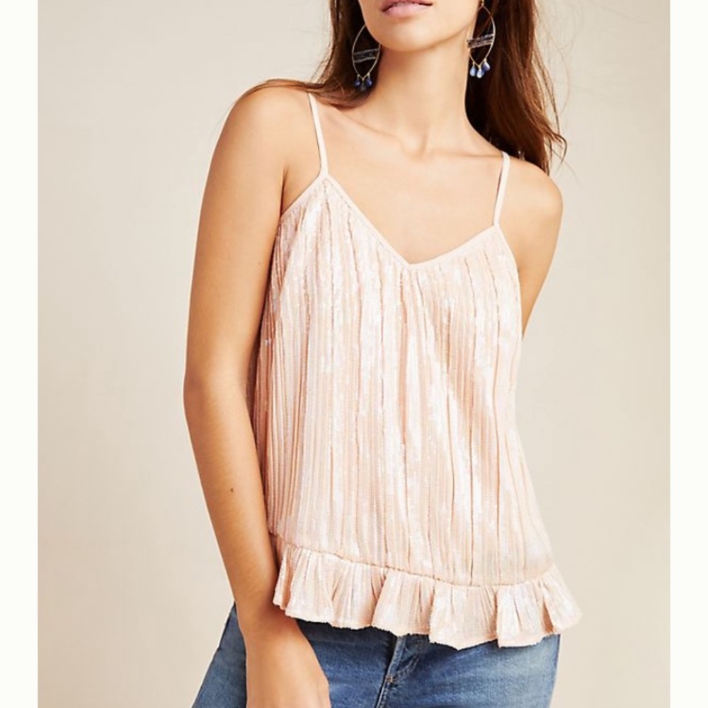 NWT Anthropologie Pink Sequin Pleated Tank Top